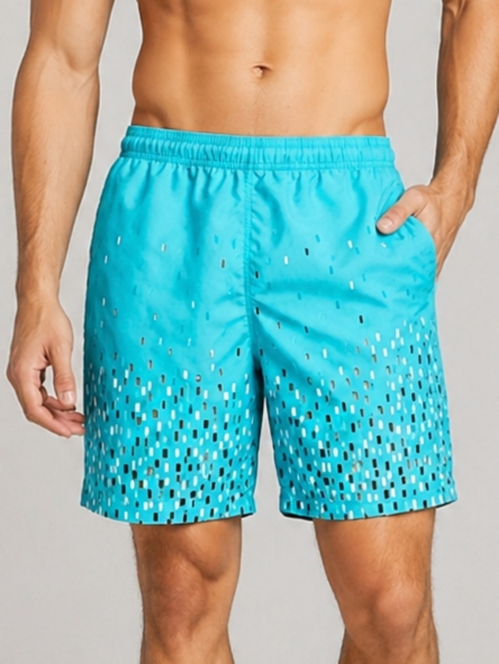 Men's Turquoise Pixel Mosaic Swim Trunks Shorts Size XXL Lined Summer Beach